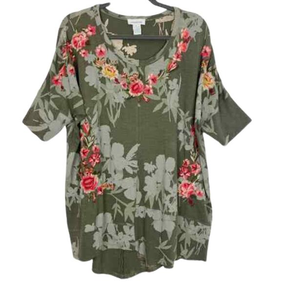 Sundance Olive Green Oversized Floral Embroidered Tunic Top Women's Size XS - Picture 2 of 8